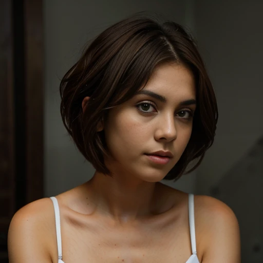 mujer con un corte de pelo corto y un top negro, 4k asymmetric photography, cuerpo entero , short brown hair, 8k soft photography, Short brown hair and large eyes, Short brown hair, cara hermosa y afilada, girl with brown hair, rostro femenino atractivo, pelo medio corto, pelo hasta la barbilla, pelo corto ondulado, girl with brown hair oscuro , retrato de cuerpo entero , vestida elegantemente 