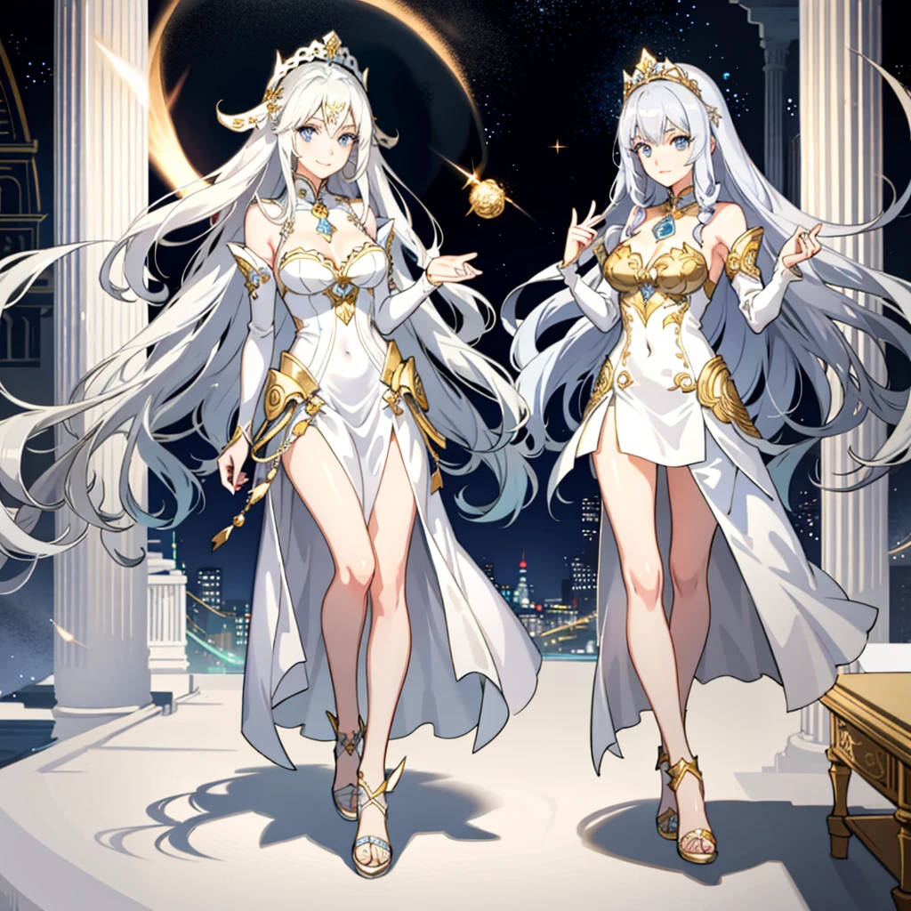 NSFW, ((beste-Qualit, 8K, tmasterpiece :1.3)), dramatic lighting, pretty woman, 1 girl, Sailor Moon, Detailed large eyes, tmasterpiece, breath taking, Viewer, Full growth in the frame, Long white hair, gray hairs, Two bundles on the head, pale skin, Odango hairstyle, Careful, ah high, Real water, White transparent wet long sexy dress, semi transparent dress, Transparent tight clothing, Wet, crystal clear water, The water is flowing, beautiful big breasts, sexypose, sexy expression, glossy skin, A crystal palace is visible in the background, Palace of Crystals, Crystals and crystal in the air and around the character, Beautiful flowers, Crystals glow