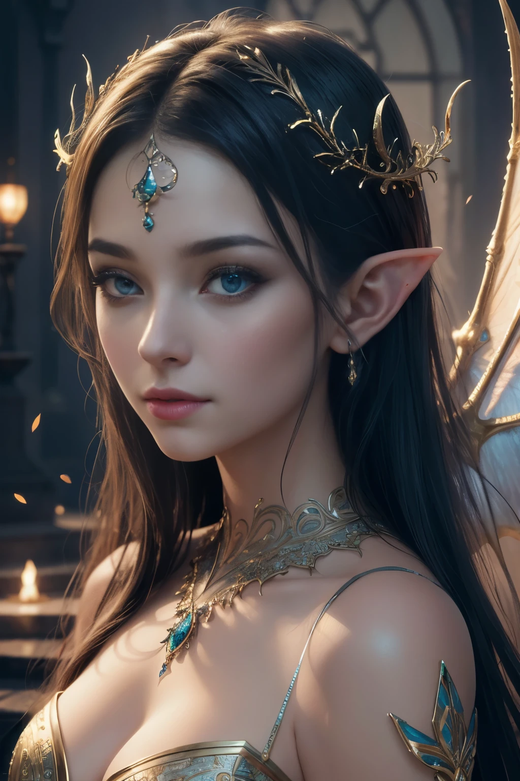 (Best quality, 4k, High-resolution, Masterpiece:1.2), Ultra-detailed, Realistic, Radiant lighting, Epoch Elves, Portraits, Fantastical colors, Fine art, Ethereal beings, Dreamlike, Whimsical creatures, Detailed facial features, Glowing eyes, Elven beauties, Ethereal glow, Mythical creatures, Harmonious composition, Dazzling colors, Stunning visual effects, Otherworldly appearance, Mesmerizing artistry, 