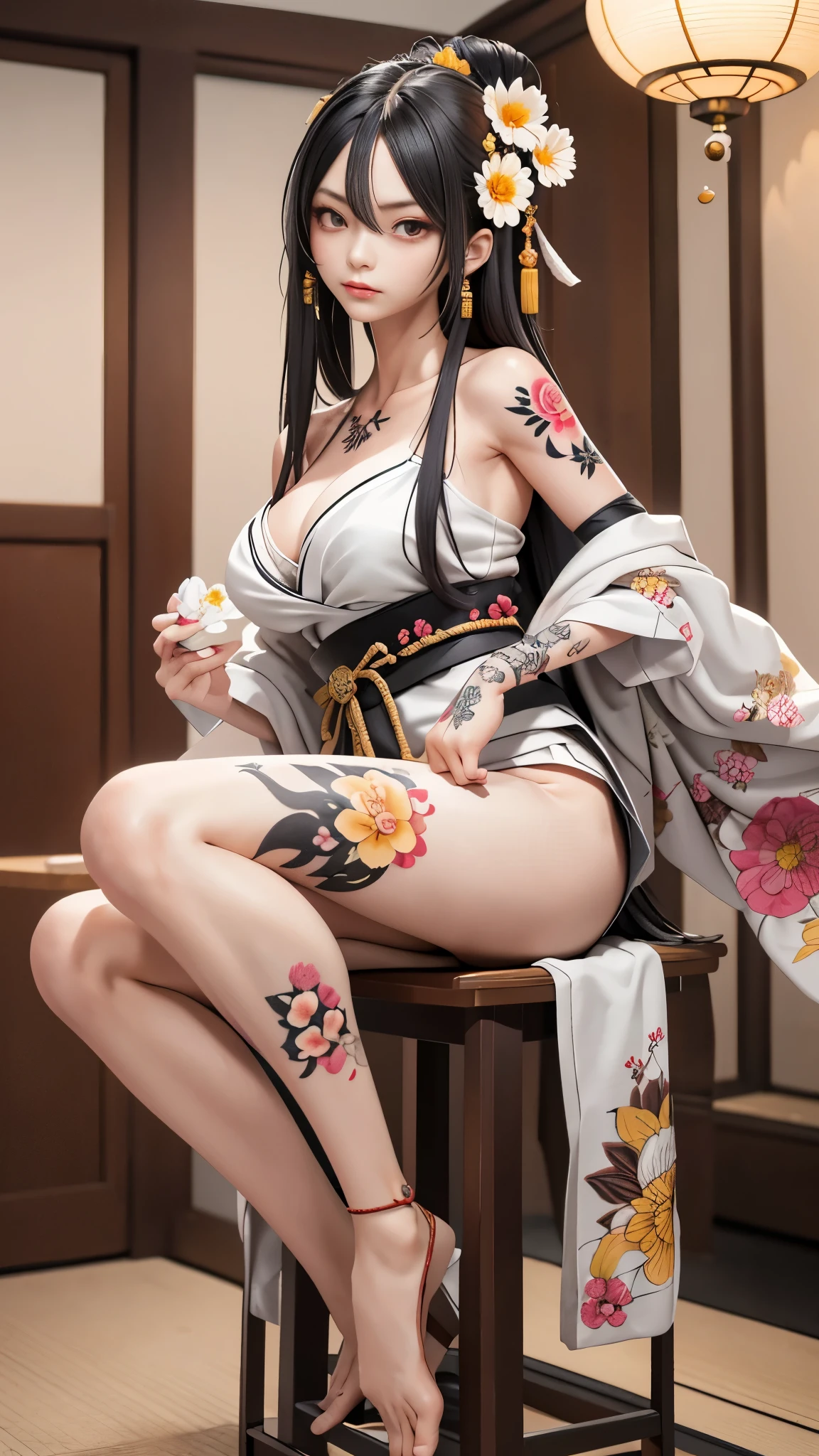(masterpiece:1.2, best quality:1.2, beautiful, high quality, high resolution:1.1, aesthetic), detailed, extremely detailed, 环境柔and的灯光, 4K, perfect lighting,
1 girl, tall girl, posture, curved, big breasts, Willow Yao, very long hair, sitting, Yamakasa, hot spring,
concept_irezumi_如龙tattoo_own grandmother, .own grandmother.and,
irezumi, yakuza, tattoo, arm tattoo, floral, shoulder tattoo, safflower, flower tattoo, full-body tattoo,