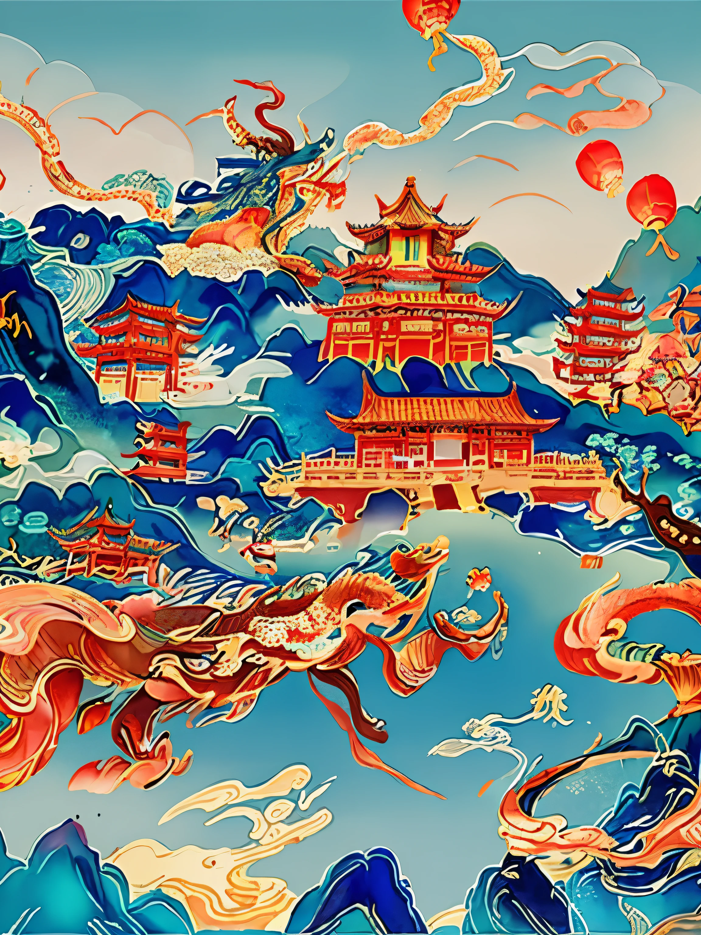 watercolor dragon, Chinese watercolor style, Chinese style, Chinese painting style, Chinese art style, Watercolor illustration style, Chinese traditional watercolor painting, Chinese Dream, Chinese fantasy, Japanese style, landscape artwork, Chinese traditional art, Dream Chinatown, Oriental wallpaper, In line with the aesthetic of Chinese, A beautiful artistic illustration