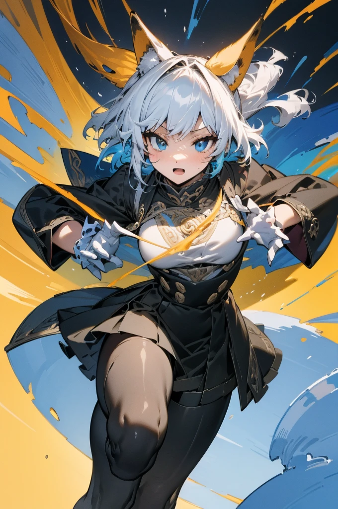 A vtuber with animal ears in a dynamic pose, depicted in an ultra-detailed illustration. The artwork should showcase the intricate details of the character, such as their expressive eyes, cute animal ears, and vibrant hair. The vtuber should be shown in a captivating and dynamic pose, conveying a sense of energy and movement. The illustration should be of the highest quality and resolution, allowing for every meticulous detail to be visible. The colors should be vivid and vibrant, enhancing the character's charm. The artwork should have a professional and polished look, resembling a masterpiece in the world of illustrations.