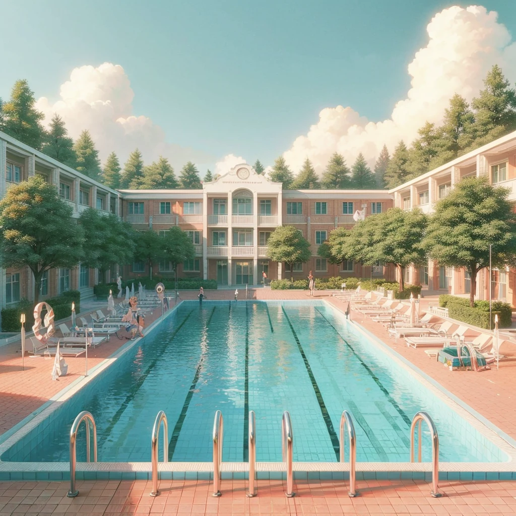 illustration, high resolution, masterpiece, 8k, ultra-detailed,学校のプール