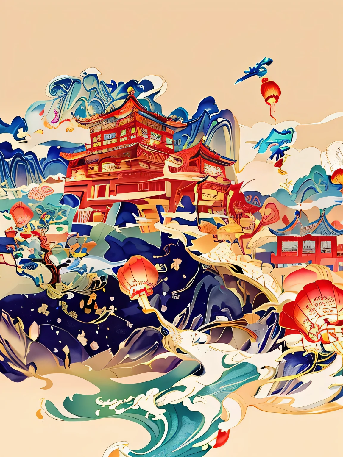 watercolor dragon tower, Chinese watercolor style, Chinese style, Chinese painting style, Chinese art style, Watercolor illustration style, Chinese traditional watercolor painting, Chinese Dream, Chinese fantasy, Japanese style, landscape artwork, Chinese traditional art, Dream Chinatown, Oriental wallpaper, In line with the aesthetic of Chinese, A beautiful artistic illustration