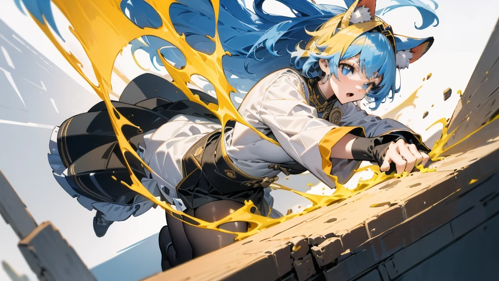 A vtuber with animal ears in a dynamic pose, depicted in an ultra-detailed illustration. The artwork should showcase the intricate details of the character, such as their expressive eyes, cute animal ears, and vibrant hair. The vtuber should be shown in a captivating and dynamic pose, conveying a sense of energy and movement. The illustration should be of the highest quality and resolution, allowing for every meticulous detail to be visible. The colors should be vivid and vibrant, enhancing the character's charm. The artwork should have a professional and polished look, resembling a masterpiece in the world of illustrations.
