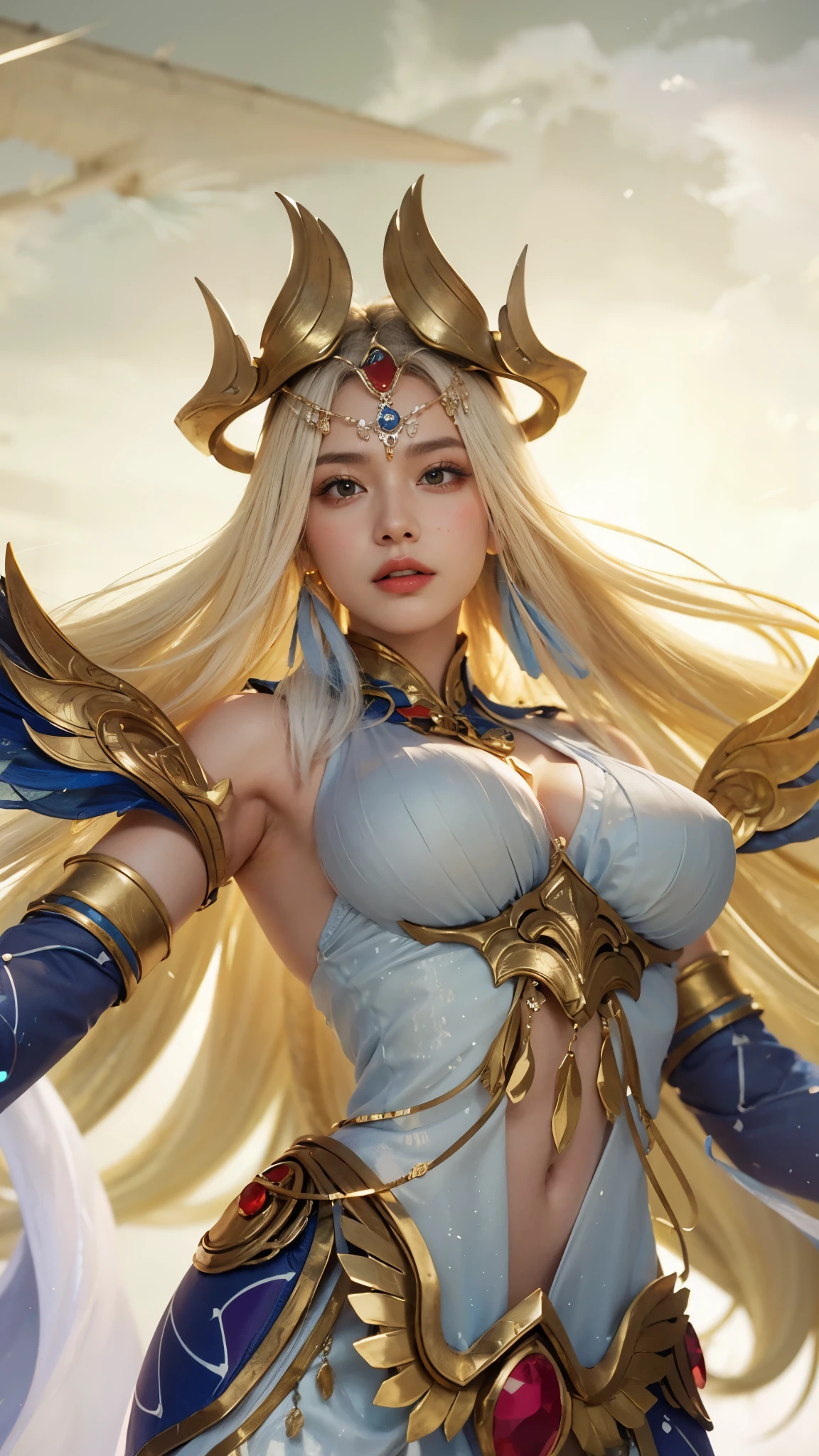 a close up of a woman in a white dress with a long white hair, beautiful celestial mage, full portrait of elementalist, full body xianxia, heise jinyao, onmyoji detailed art, g liulian art style, extremely detailed artgerm, by Yang J, white haired deity, astral ethereal, holy fire spell art, highly detailed, (high detailed skin:1.3), (photorealistic:1.3), ultra-detailed, (high detailed skin:1.2), expressionless, 8k uhd, dslr, soft lighting, high quality, film grain, Fujifilm XT3, best quality, beautiful lighting