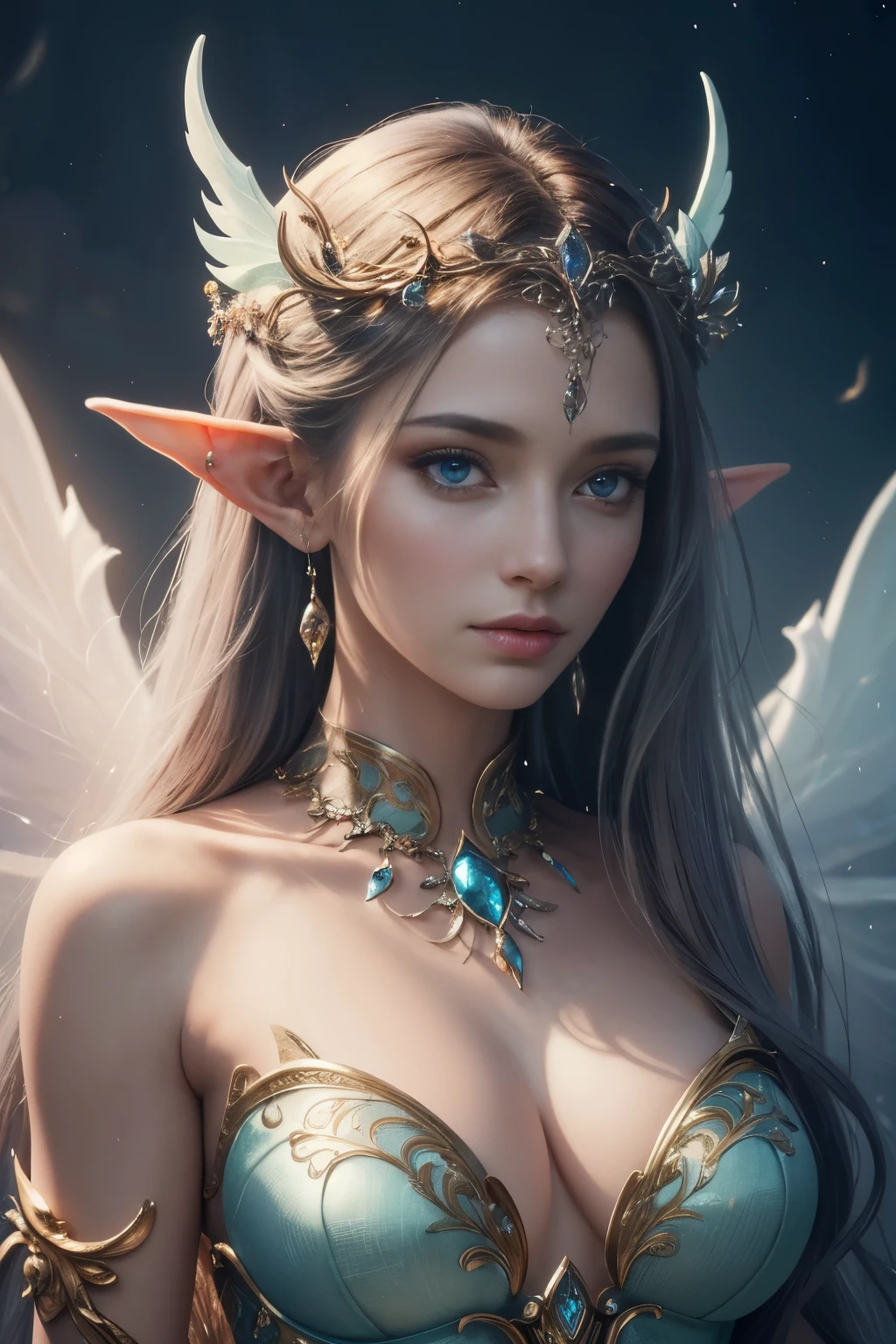 (Best quality, 4k, High-resolution, Masterpiece:1.2), Ultra-detailed, Realistic, Radiant lighting, Epoch Elves, Portraits, Fantastical colors, Fine art, Ethereal beings, Dreamlike, Whimsical creatures, Detailed facial features, Glowing eyes, Elven beauties, Ethereal glow, Mythical creatures, Harmonious composition, Dazzling colors, Stunning visual effects, Otherworldly appearance, Mesmerizing artistry, 