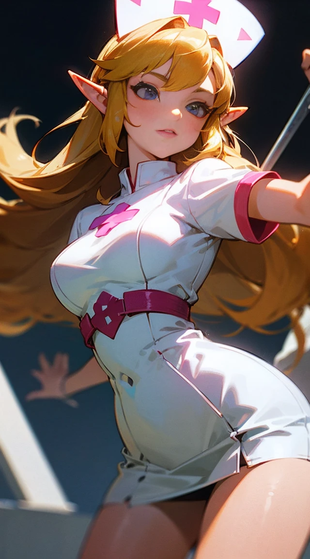 olfn,(masterpiece,best quality,ultra detailed),
1girl,perfect pretty face,dynamic pose,nurse dress,white dress, short skirt,detailed background, (link:1.5), legend of zelda, GS-Womanly
