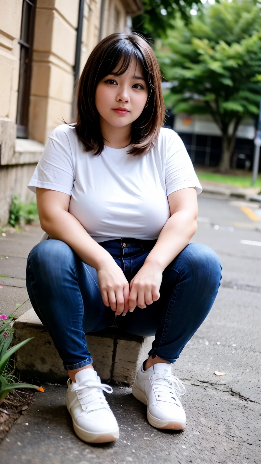 ((best quality)), (detailed), perfect face, chubby girl, pipi tembam, tampak full body, poni hair, berdiri, full body photoshoot, memakai sepatu sneaker, lengan chubby, kaki seksi, memakai kalung, paha tembam, wajah yang simetris, bibir seksi, mempesona, beauty chubby face