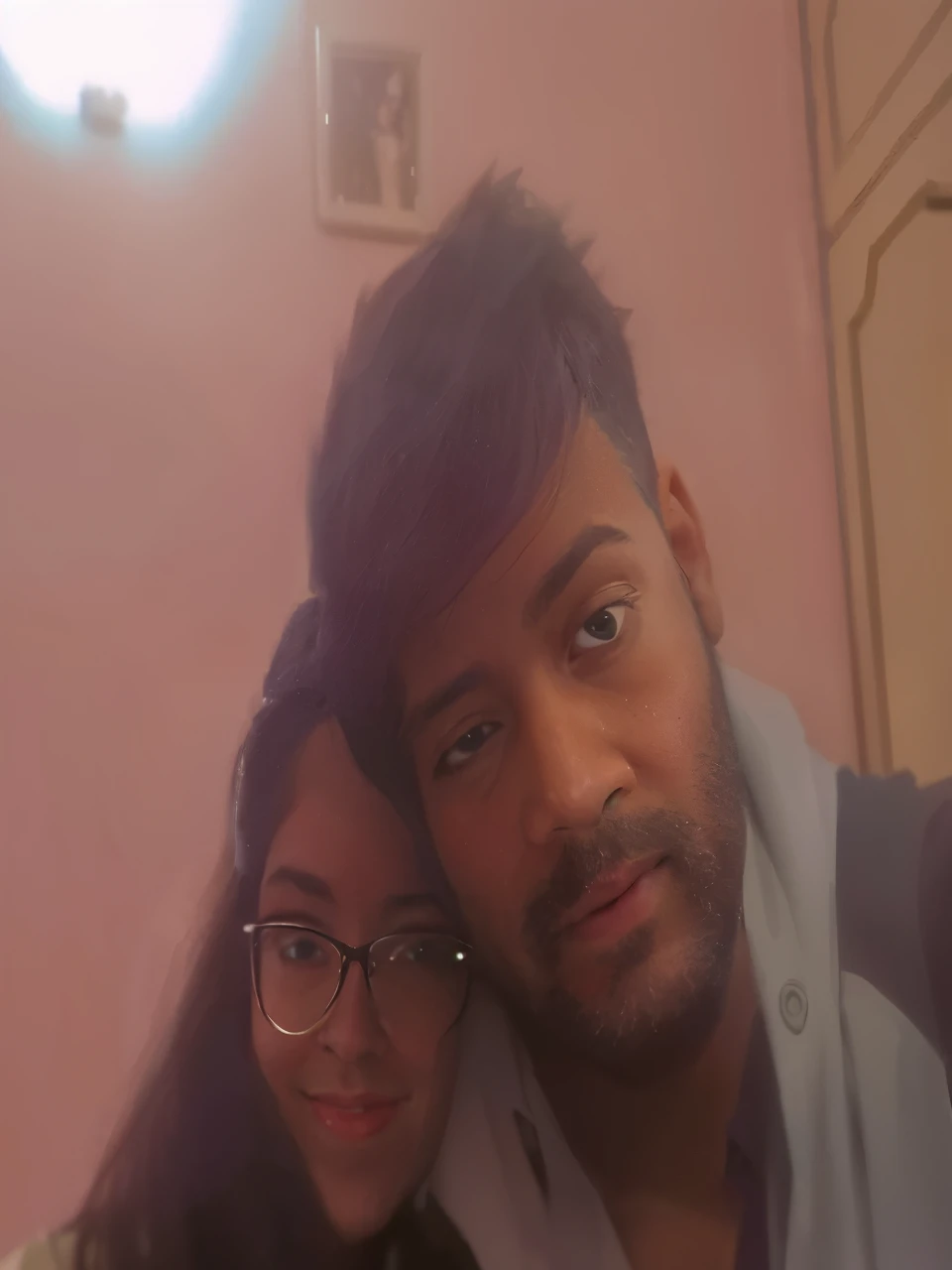 there is a man and woman that are posing for a picture, in love selfie, lovely couple, profile pic, 8k selfie photograph, selfie photo, taken with sony alpha 9, very very low quality picture, happy couple, ghutra and egal, with accurate face, selfie photography, selfie, profile picture, taken with the best dlsr camera, selfie!!!!!