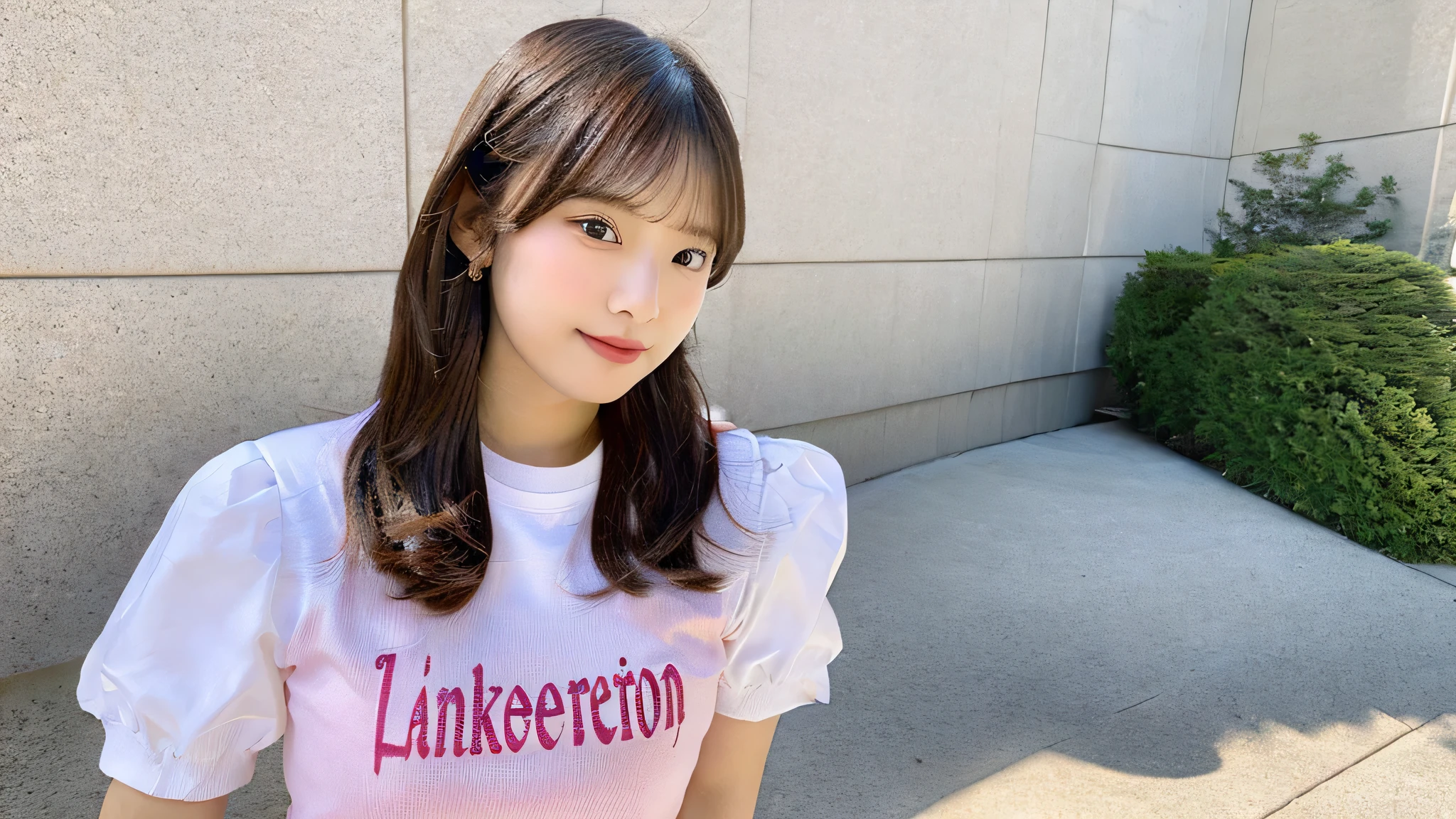 18 year old high school girl wearing a white shirt and pink miniskirt（twin tails）