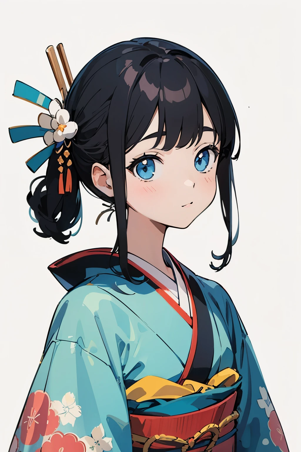 (finely best quality illustration:1.2), (kawaii girl:1.0), (1girl, solo:1.0), (black hair:1.0), (kimono:1.0), (upper body:1.0), (ultra-detailed, highres, 4k:1.0),