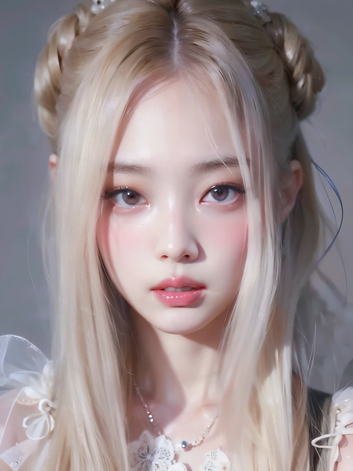 un primer plano de una chica con cabello largo y rubio y ojos rosados, kawaii Realista portrait, obra de arte al estilo de guweiz, pale porcelain white skin, guweiz, Impresionante retrato de cara de anime, hyper Realista anime, hasta el modelo | germen de arte, beautiful pale makeup, pale milky white porcelain skin, Realista. cheng yi, obra maestra de guweiz