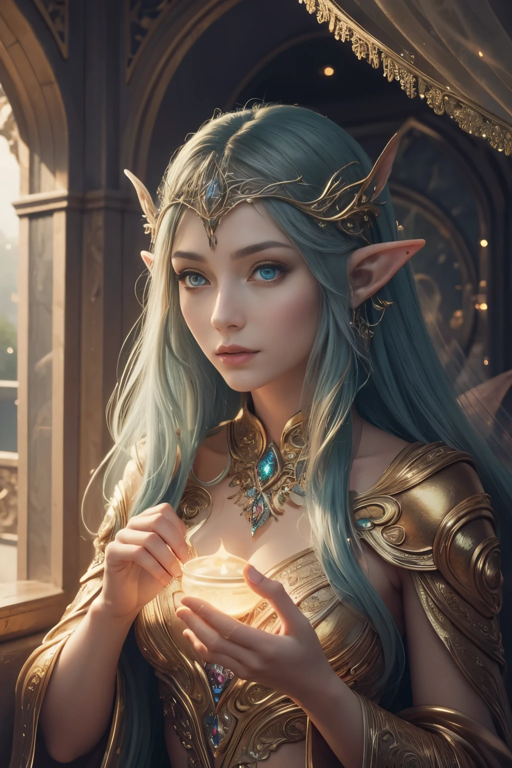 (Best quality, 4k, High-resolution, Masterpiece:1.2), Ultra-detailed, Realistic, Radiant lighting, Epoch Elves, Portraits, Fantastical colors, Fine art, Ethereal beings, Dreamlike, Whimsical creatures, Detailed facial features, Glowing eyes, Elven beauties, Ethereal glow, Mythical creatures, Harmonious composition, Dazzling colors, Stunning visual effects, Otherworldly appearance, Mesmerizing artistry, 