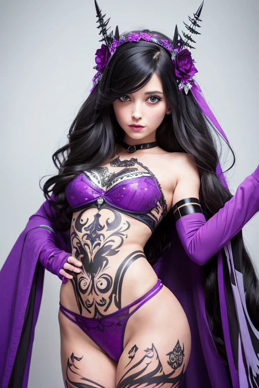  body art cosplay Raven Queen from Ever After High, the whole costume is painted with body paint, body art, full height, similar to a young Eva Green, small flat chest size 70A, very slender skinny, f/2,4 , 30mm lens, 1/1000s, f/2. 8, ISO 250, 8K, sharp focus, studio photography, intricate details, highly detailed,