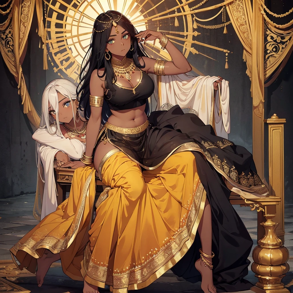 (((lada))), ((rest)), (full body shot), portrait, (no background), (blank background), (((very dark skin))), ((lehenga)), (thick eyeliner), fluffy eyelashes, false eyelashes, heavy makeup, eye contact, navel piercing, Chori, big breasts, big hips, (highest quality:1.5), anklet, Appealed, barefoot, barefoot. rest, rest, lehenga, lehenga, very dark skin, very dark skin, no background, blank background, no background, blank background, no background, blank background