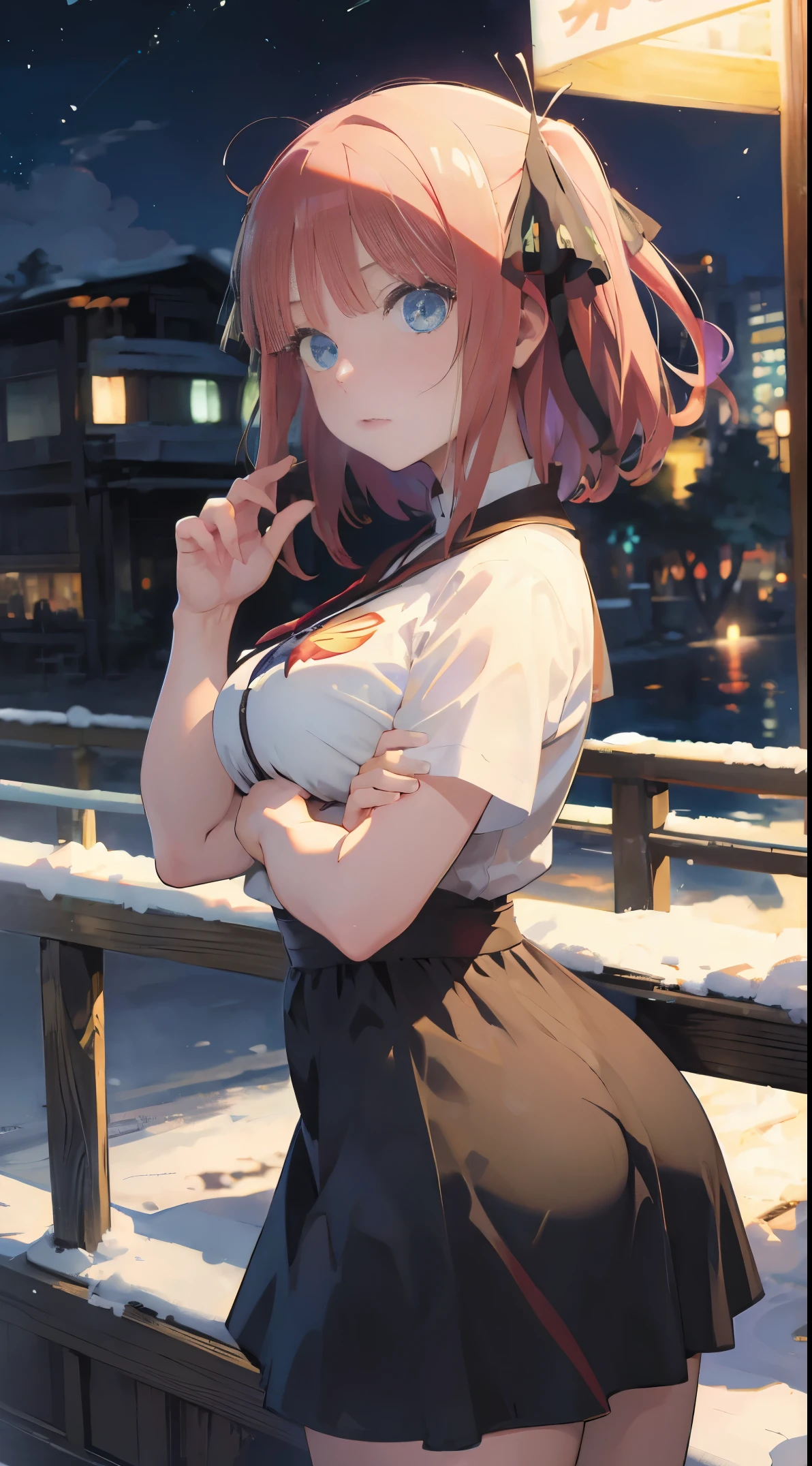 Nino Nakano,vestido de senran Kagura,ciudad nieve