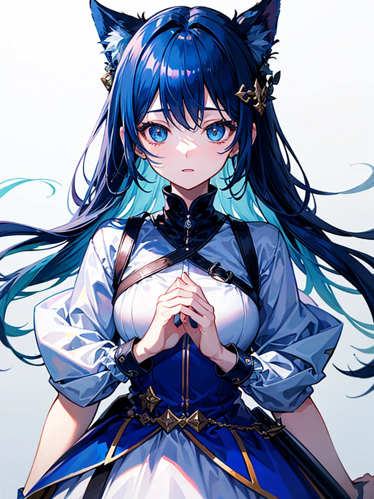 （（（masterpiece、Highest image quality、highest quality、highly detailed unity 8ｋwallpaper）））、（（Illustration of one girl））、（（（beautiful girl）））、blue hair、white clothes