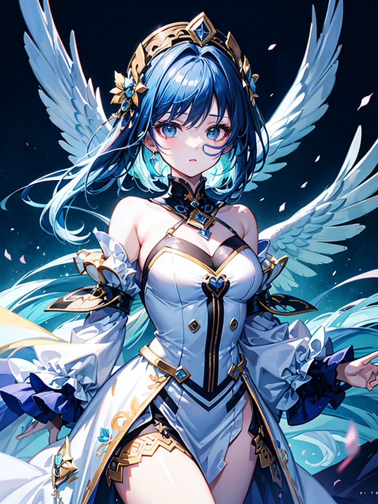 (((masterpiece、Highest image quality、highest quality、highly detailed unity 8kwallpaper)))、((Illustration of one girl))、(((beautiful girl)))、blue hair、white clothes