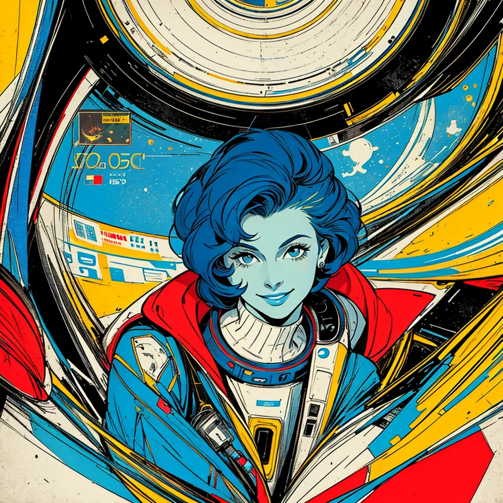 32k,highest quality,Perfect One Woman,relaxed smile,60's,70's,80's,old movie posters,universe,retro,vintage,Artistic,bauhaus,abstract,Space Thriller Movie Poster,mid century modern,simple,Futuristic,shape,OK,propaganda,colorful,