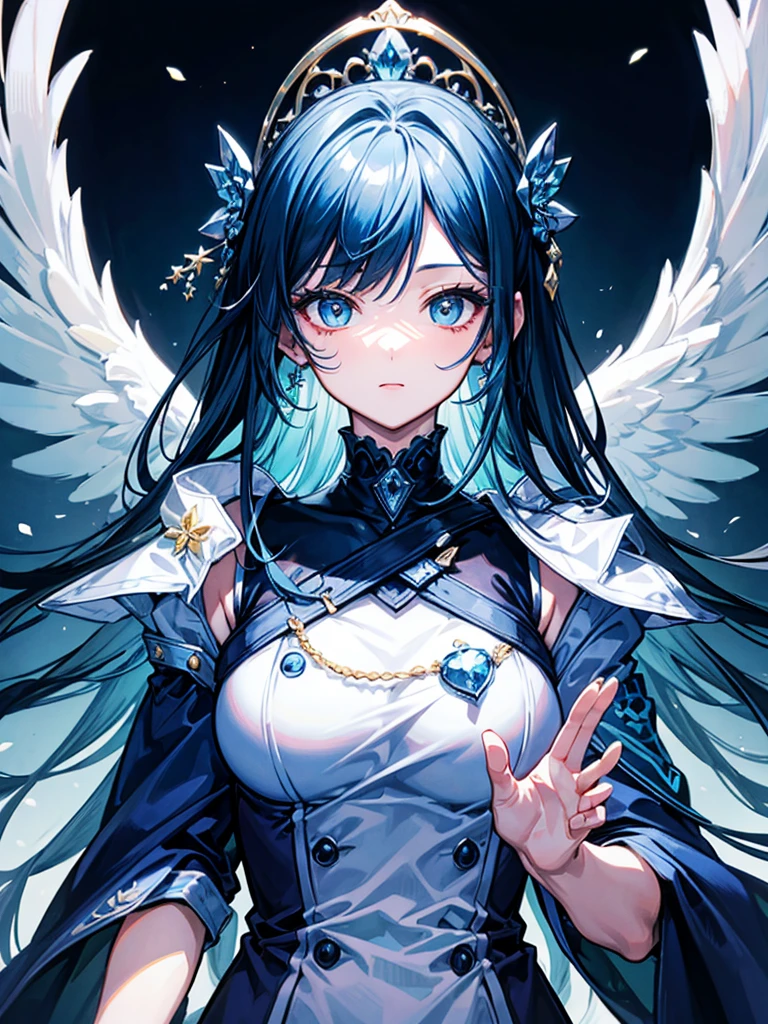 (((masterpiece、Highest image quality、highest quality、highly detailed unity 8kwallpaper)))、((Illustration of one girl))、(((beautiful girl)))、blue hair、white clothes
