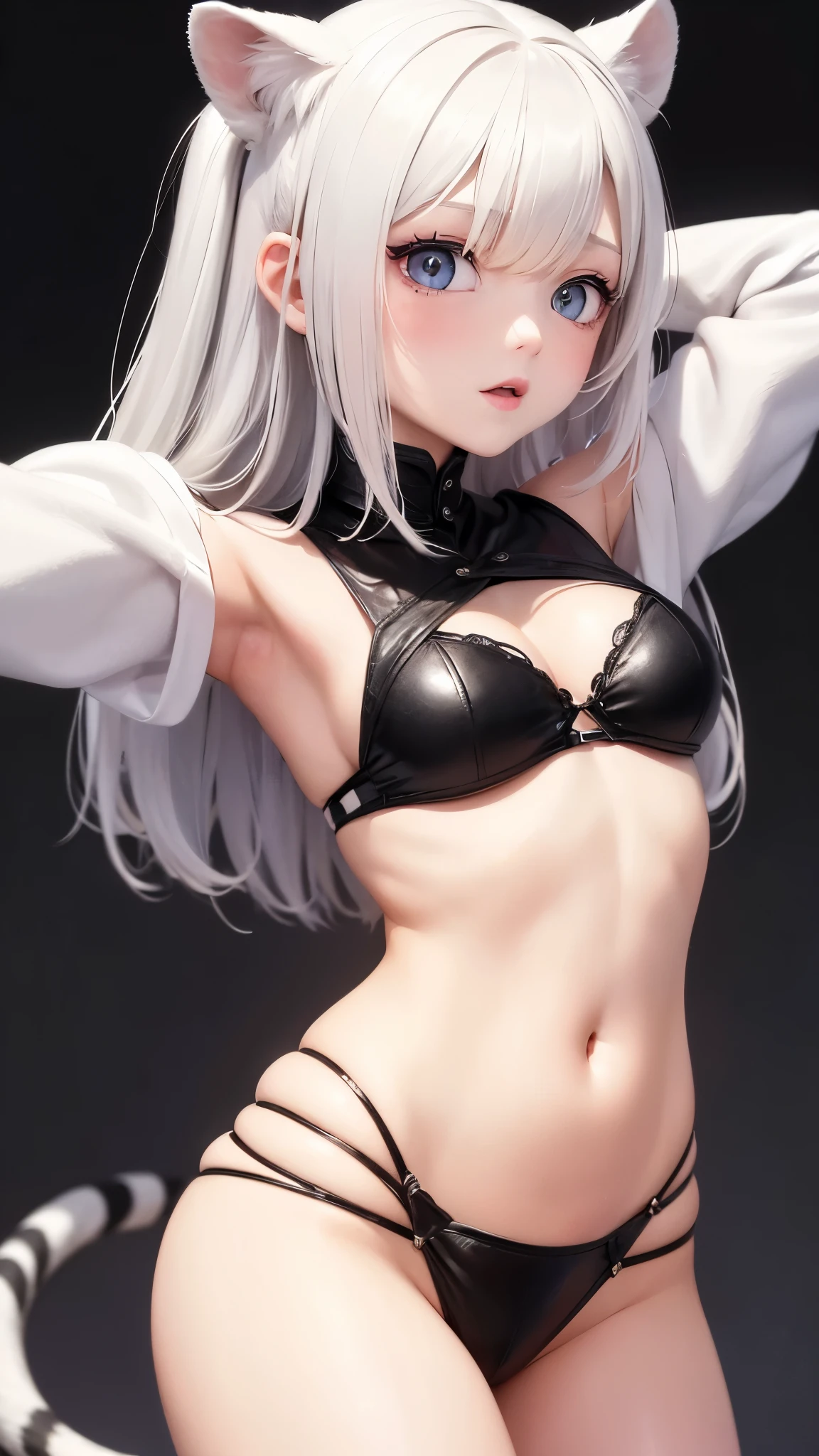 She is a white tiger beastman, so she doesn't wear clothes、She doesn't wear underwear because she's a white tiger beastman、She has yellow and very beautiful skin、Cute eyes、Beautiful pubic area without hair、sexy pose、Chibi、Mega Mini、beautiful breasts、Completely naked、small areola