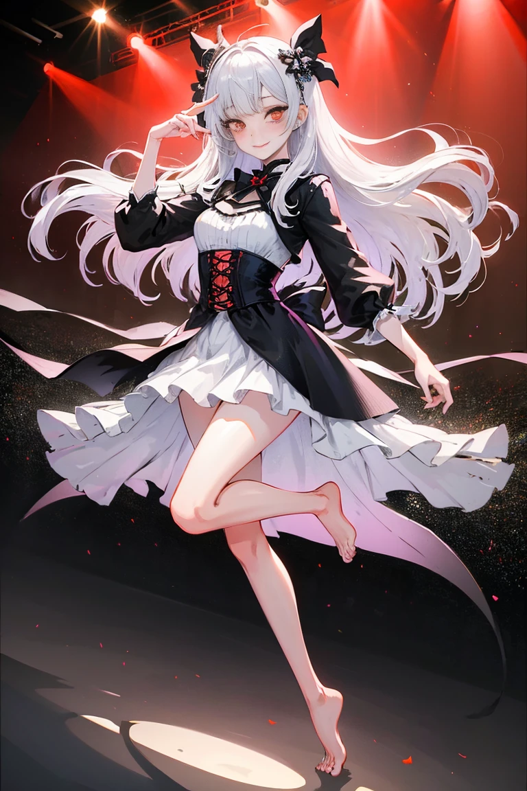 An adult woman, half fox and wolf, white hair, red eyes, large breasts, very angry, in a black dress, holding a one sword