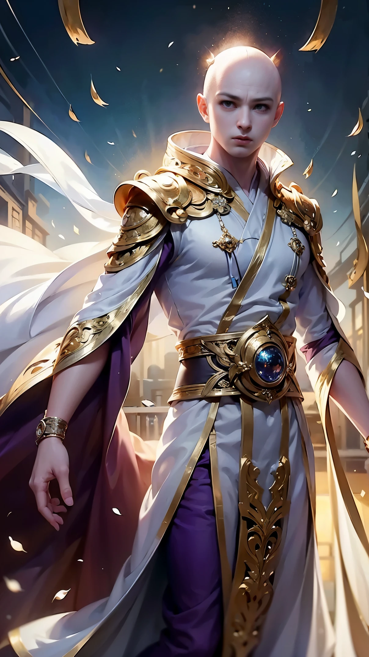 ((masterpiece)), HD clarity, monk,stand,cloth shoes, (((( 1 person, White sleeves, bald-headed, robe)))),(((1 teenager,bald-headed,monk,entire human body,tear nevus:))),(bald-headed:1.8),Cool sensation,Nature,peaceful,Childish。best quality,master painting:1.4),ultra high resolution,realistically,front lighting,intricate details,solo,(When ),looking at the audience,(Hollow pattern,White,silk),fit,VIP room,professional lighting,photon mapping,Radiosity,Physically based rendering,