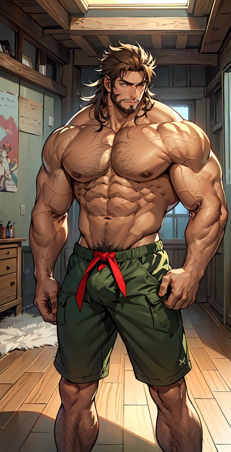 (shoeless),(shoeless),ripe,(Long legs covered with long, thick leg hair),Super big feet,(Whole body),(Long leg hair),( With a green tattoo on his shoulder),(body hair thick),(He was wearing Baggy shorts which showed his long, muscular, hairy legs),(The genital organs are extremely prominent),(Very large genitalia),The background in an interior with vintage furniture and vintage wooden floor surroundinacropodia),(Side to audience) ,(Put his hands at his waist), (eyes looking at audience) ,(There a huge protuberance across the part),Side Body,Sharp eyes,(Thick dark brown hair on crotch),(Bottom-up view),Shoulders very broad,Muscles protrude a lot,Bulging crotch,(Long legs),Highest image quality,Anime ,anime wallpaper,Dilation of the pectoral muscles,Espalhe as pernas,sexy,(master part, best quality),((Exaggerated bulge of muscles)),The protagonist very tall and his head almost reaches the ceiling,Lush woods outside the window,musclebound and hulking, muscular characters, super buff and cool, tall and muscular, muscular!!, very buff, muscular attractive men, massive muscles, big muscle, Muscular men, anime handsome men, muscular!, gigachad muscles, muscular bodies, muscular character,(The house is very low),(head almost touched the roof),(Long legs covered with long, thick leg hair),(Long legs covered with long, thick leg hair),(Long legs covered with long, thick leg hair),(Long legs covered with long, thick leg hair),(Long legs covered with long, thick leg hair),(Long legs covered with long, thick leg hair),(Long legs covered with long, thick leg hair),(Long legs covered with long, thick leg hair),(Long legs covered with long, thick leg hair),(Long legs covered with long, thick leg hair),(Long legs covered with long, thick leg hair),(Long legs covered with long, thick leg hair),(Long legs covered with long, thick leg hair),(Long legs covered with long, thick leg hair),(Long legs covered with long, thick leg hair),(Long legs covered with long, thick leg hair),(Long leg
