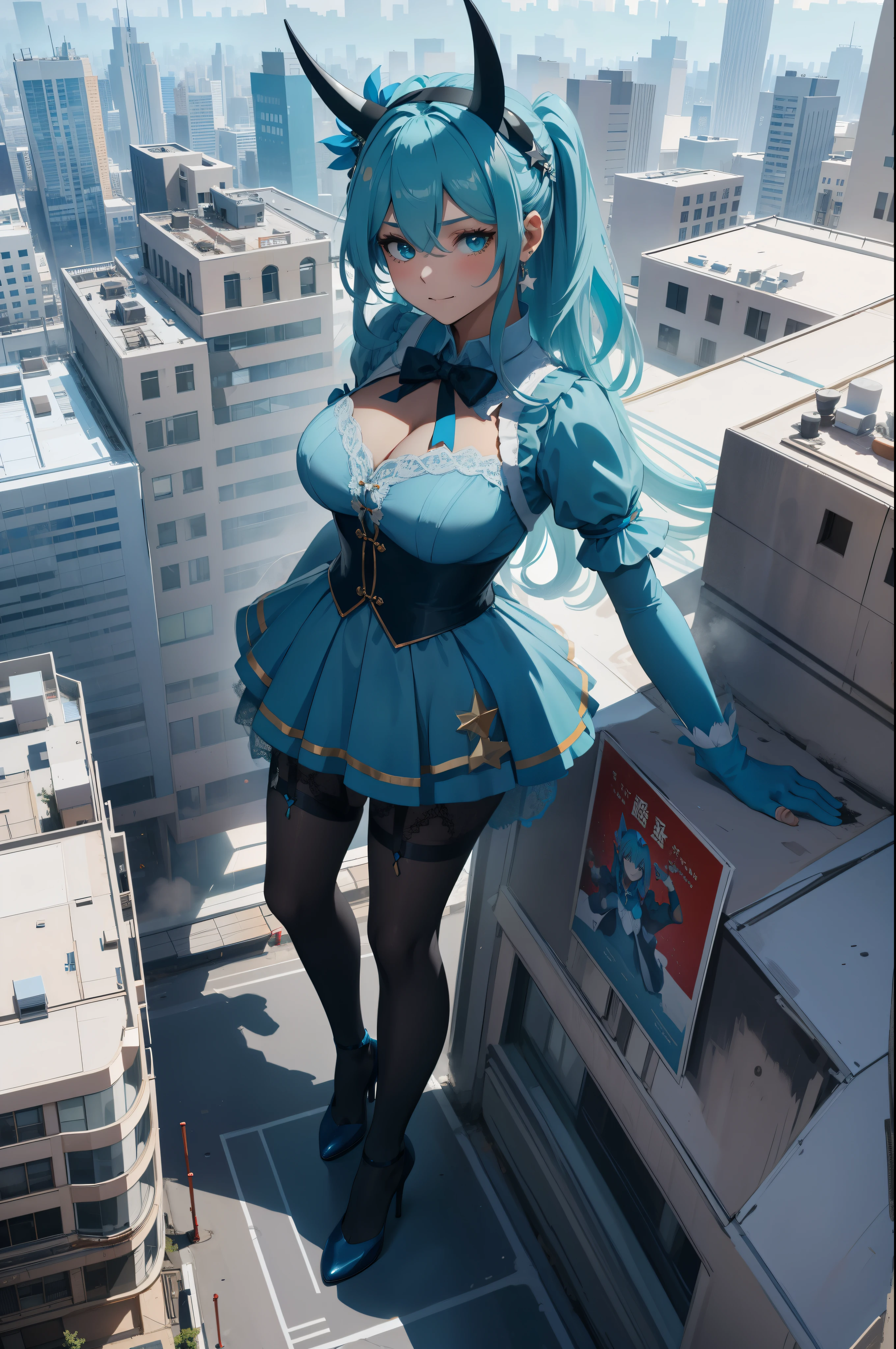 ((cyborg , gigantic breasts, bare breasts, blue hair)),((with penis between her legs)),((face with a cute smile)),((very short)),((standing sex with a rubber anus)),