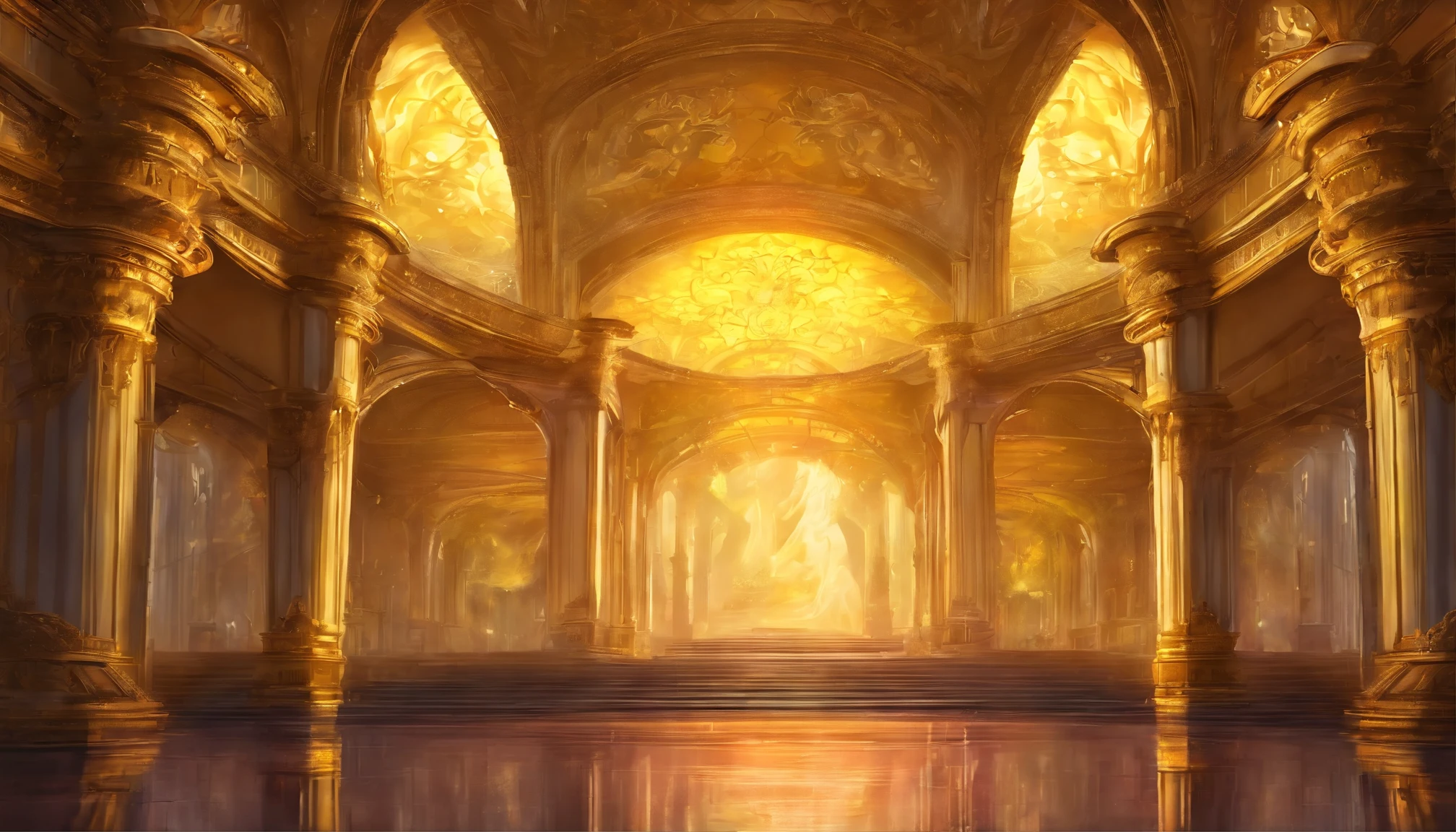 Create Fantasy Wallpaper Art 1920x1080p, Inside the Opera House, 3D, Majestic Inside the Opera House, yellow:Gold Color and Mix, amazing