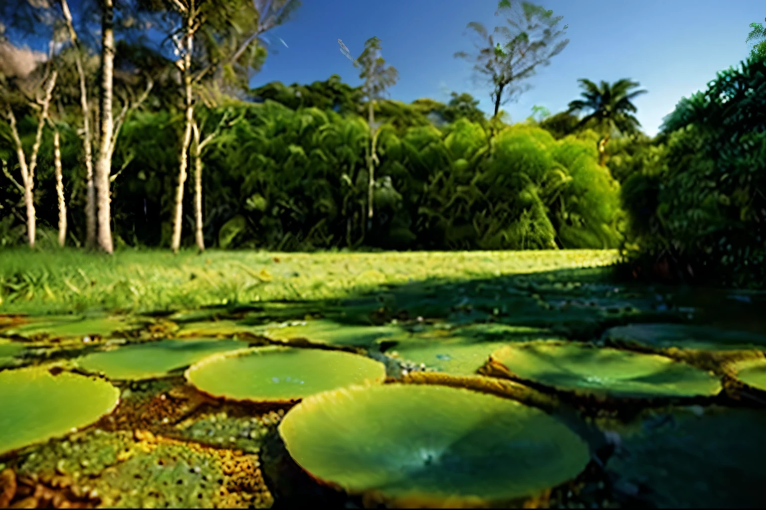 (8k, foto crua, alta qualidade, obra de arte:1.2), amazon, Victoria Regia, (alta qualidade, surreal, cores brilhantes, ((muito detalhado))