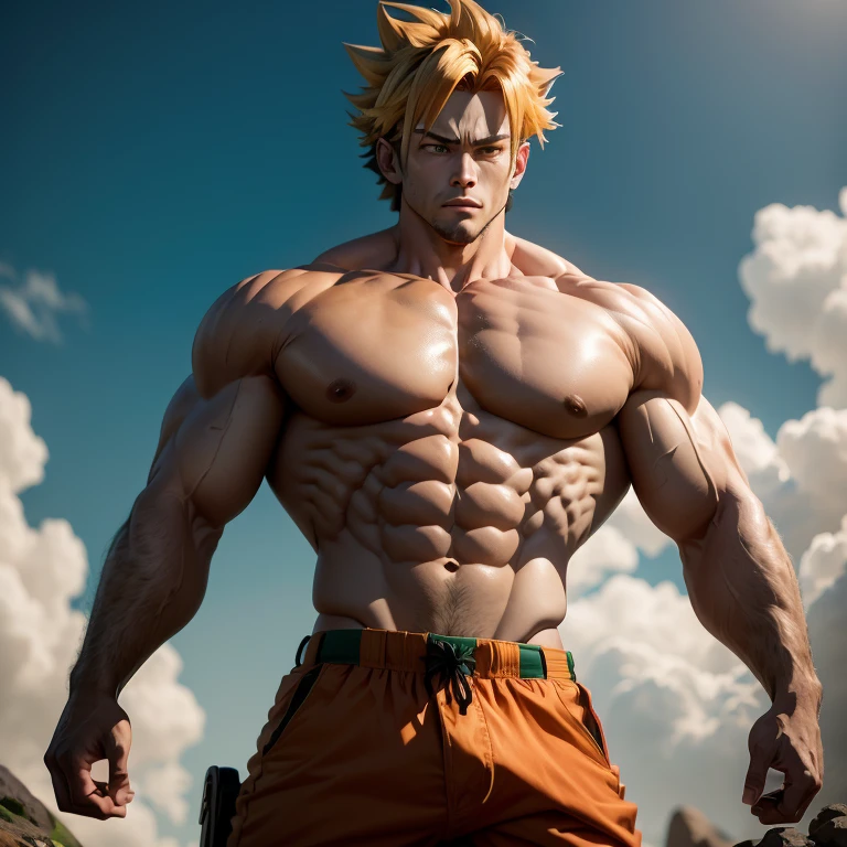 An Unconventional Depiction of Goku in a Green Arrow Suit, with Exaggerated Feminine Features (Best Quality, 4k, 8K, high resolution, Masterpiece: 1.2)
Goku, the renowned Saiyan warrior, dons an unexpected outfit – a green arrow suit. His muscular build is accentuated by the form-fitting attire, but what follows are features that diverge from the character's traditional masculine physique. Goku's chest bursts with an abundant amount of flesh, protruding as large, luscious breasts. Similarly, his bottom half exhibits an expansive derriere, adding to the