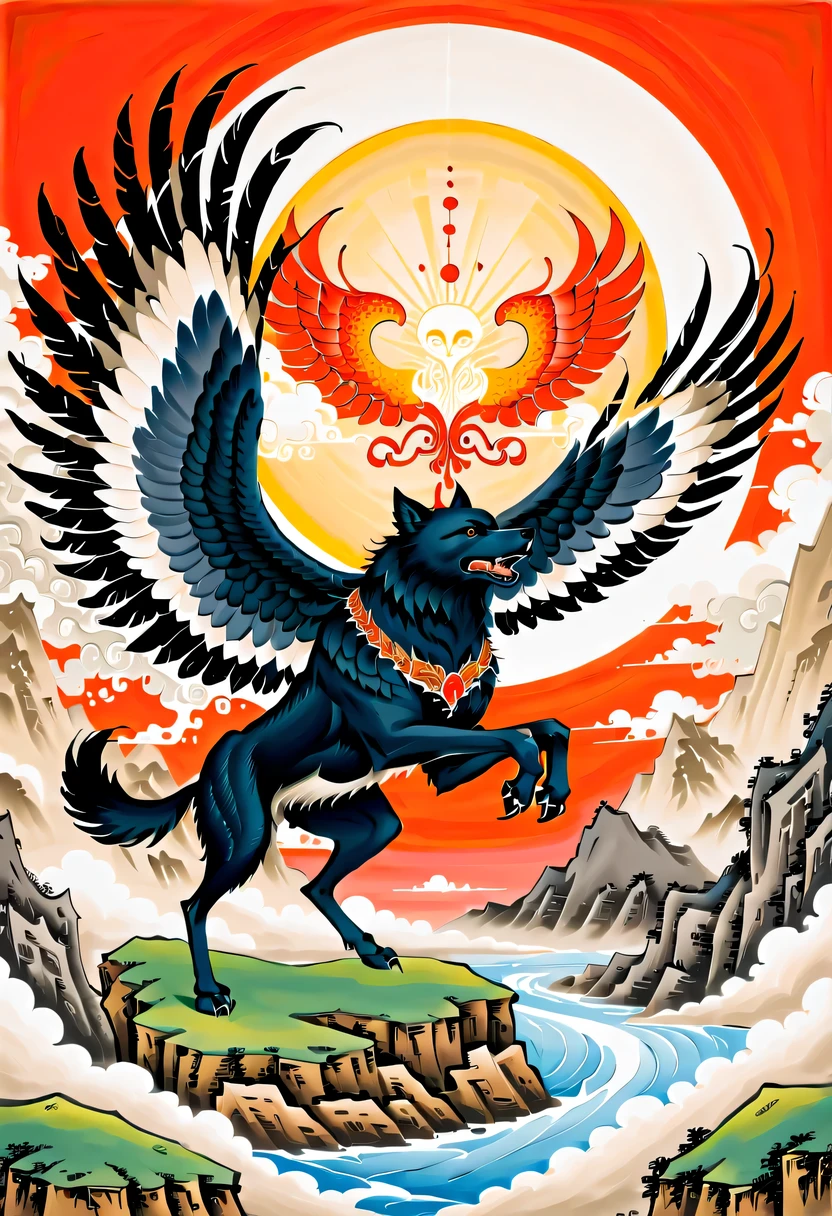 majestic and powerful creature wolf spreads its exquisite wings and soars through the air. extraordinary gouache illustration captures the fantastical essence, intricate details bringing every feather and fur, overlooking the row of the dead, image exudes sense of phantom beast, evoking feeling of mysterious and dark enchantment appearance, stunning detail wolf takes flight, presence exudes an unrivaled force and intensity that elicits, profound sense of awe hold out, meticulously crafted artwork showcases duality, duality of beauty and power, into mesmerizing world of imagination and wonder. spreads its beautiful wings and flies, Fantastic, daydream, highly quality gouache illustration, intricate detail, diablo, power force, pressure release, awe-inspiring, captivated masterful detail, highly quality, tonal contrast,
