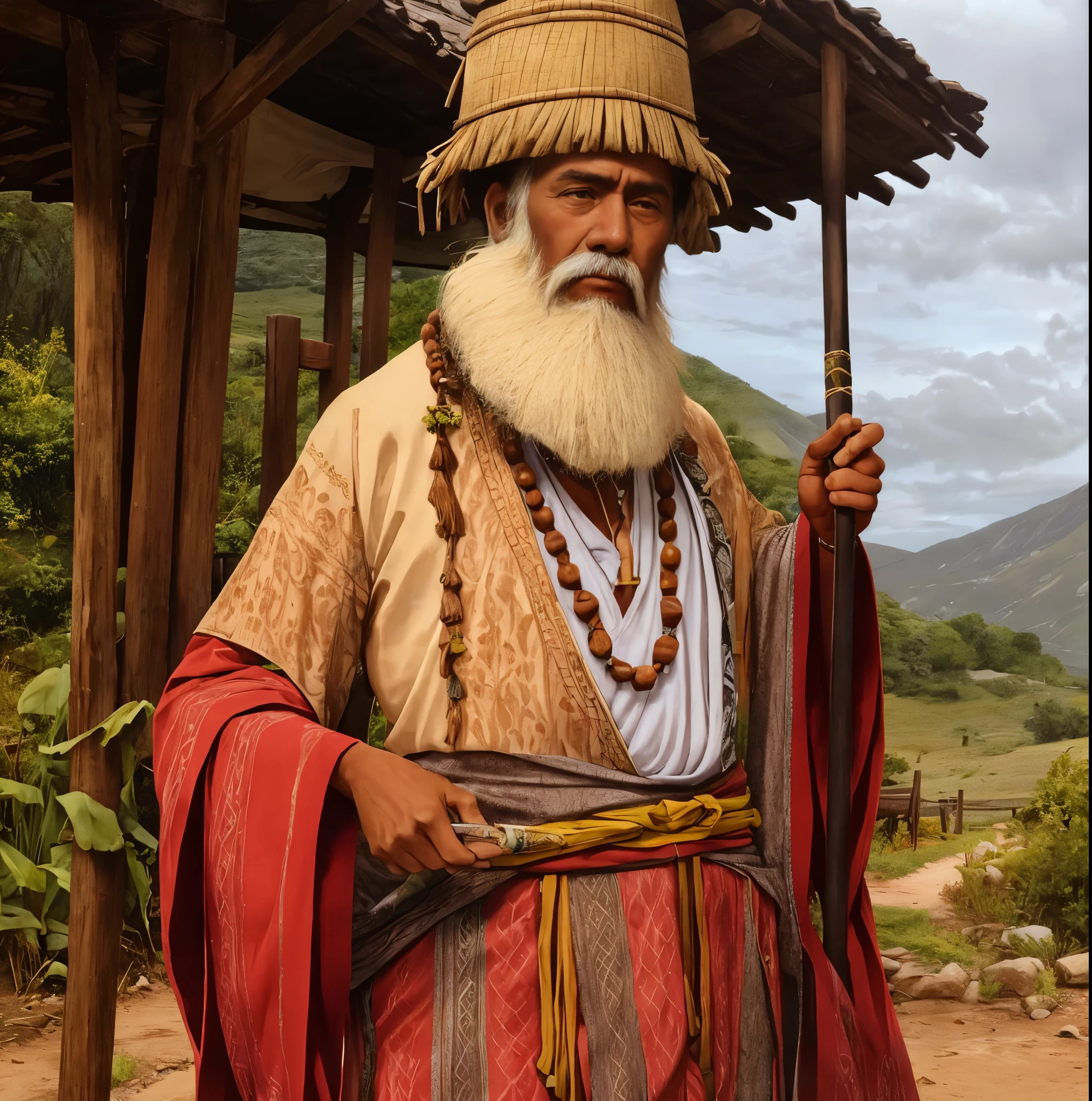 arafed elder with a necklace and a cloth around the body standing, shot on canon eos r5, shot on canon eos r 5, shot with sony alpha, portrait of an old wise man, aged himalayan, captured on canon eos r 6, wearing a tribal elder outfit, shot with sony alpha 1 camera, old man, body paint, patterned design, holding a cane, dark skin, short hair, no beard