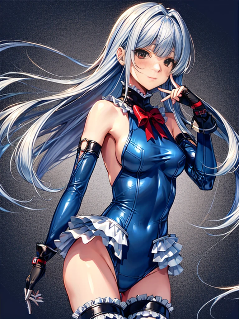 1 girl, ( (Digital) (8k ), medium breasts, (frilled swimsuit, thighhighs, detached sleeves)) , highest quality, marierose,1 girl,,,(futuristic base:1.2)