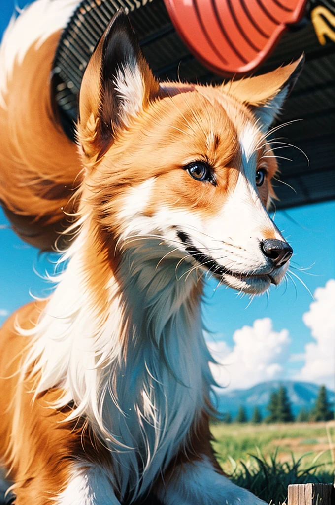 a female zoo administrator, 22yo, Wearing neat work clothes, fox in the background, feed, Super high saturation, bright and vivid colors, Smile, high details, super detail, highres, (best quality, masterpiece, Representative work, official art, Professional, 8k)
