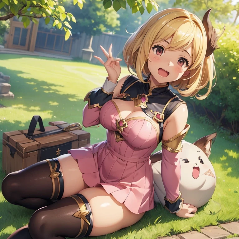 granblue fantasy,Grabble,djeeta,djeetaちゃん,mesugaki,Official Images,Official illustration,black knee high socks,pink clothes,thighs thighs thighs,djeeta,laughter,blonde,むちむちthighs thighs thighs