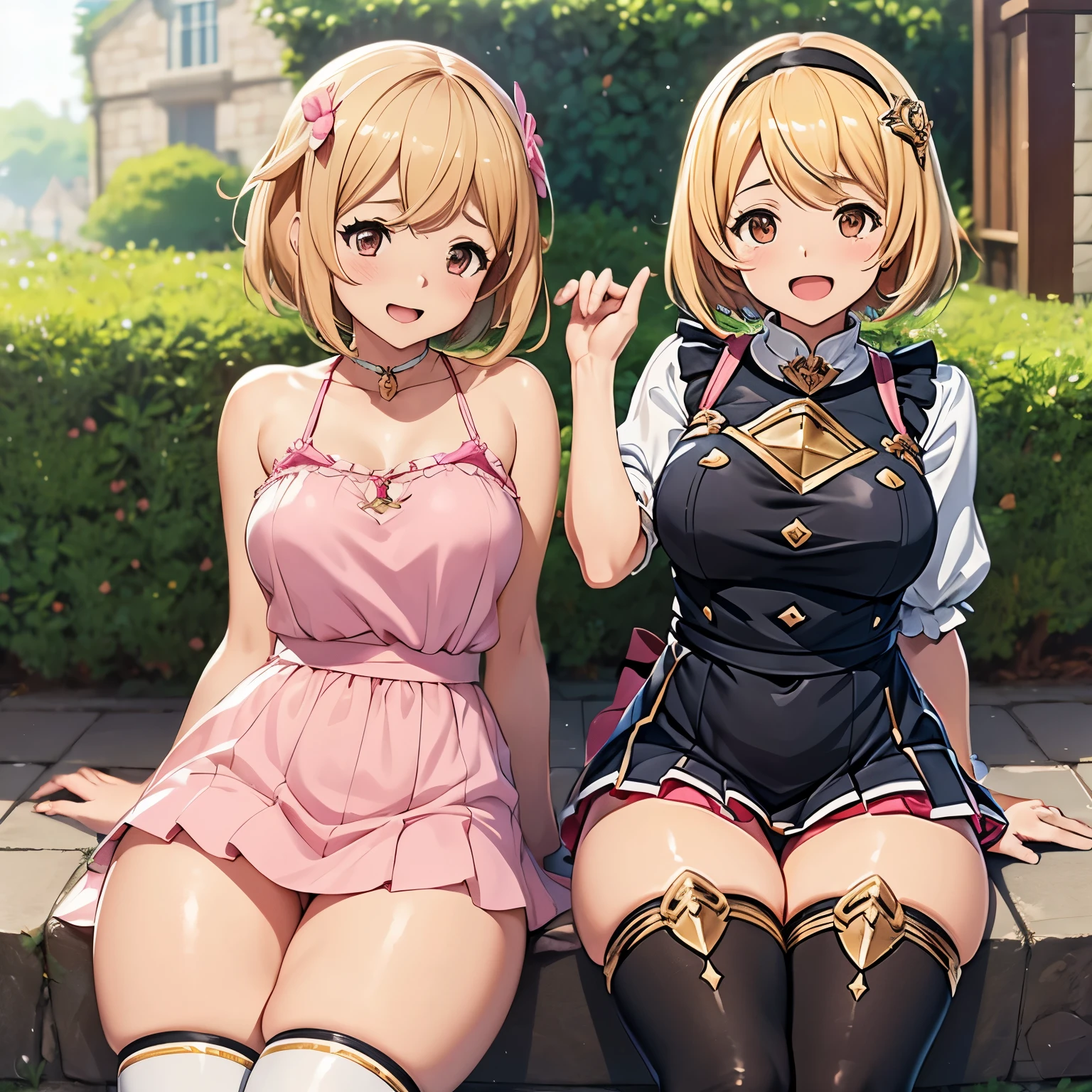 granblue fantasy,Grabble,djeeta,djeetaちゃん,mesugaki,Official Images,Official illustration,black knee high socks,pink clothes,thighs thighs thighs,djeeta,laughter,blonde,むちむちthighs thighs thighs