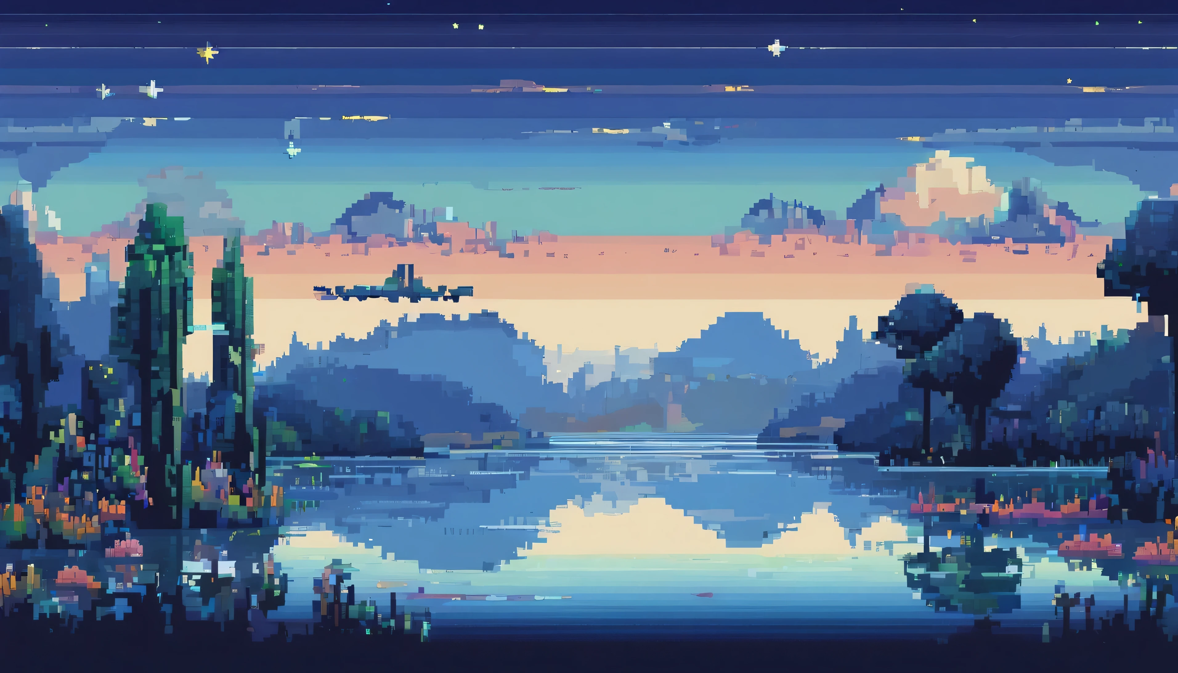 lake, blue tint, kosmos, As estrelas, with plants, Nebulae and pulsers