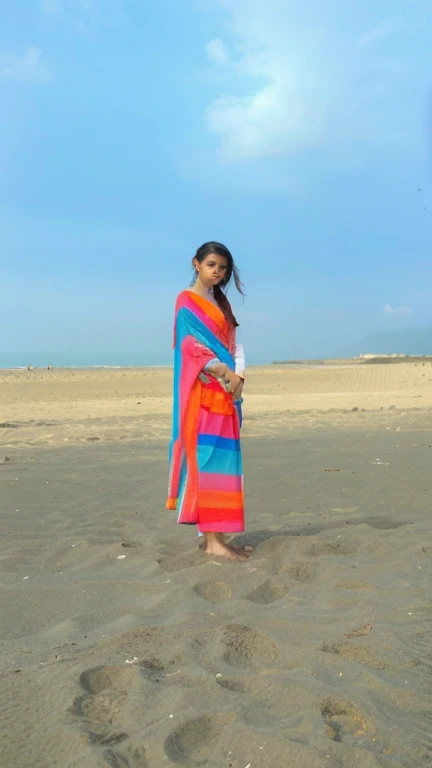 Increase image clarity. Don't change the person, seabeach background