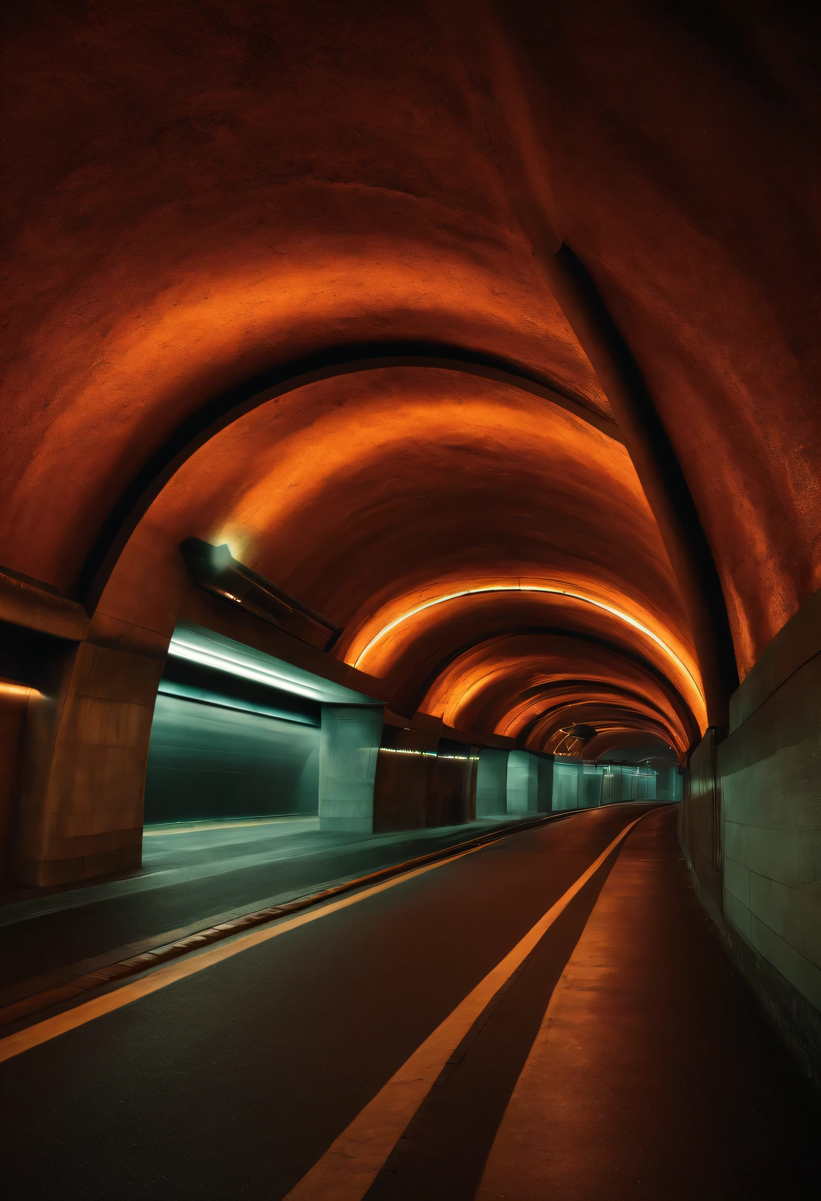 underground tunnel, well lit, high speed lights