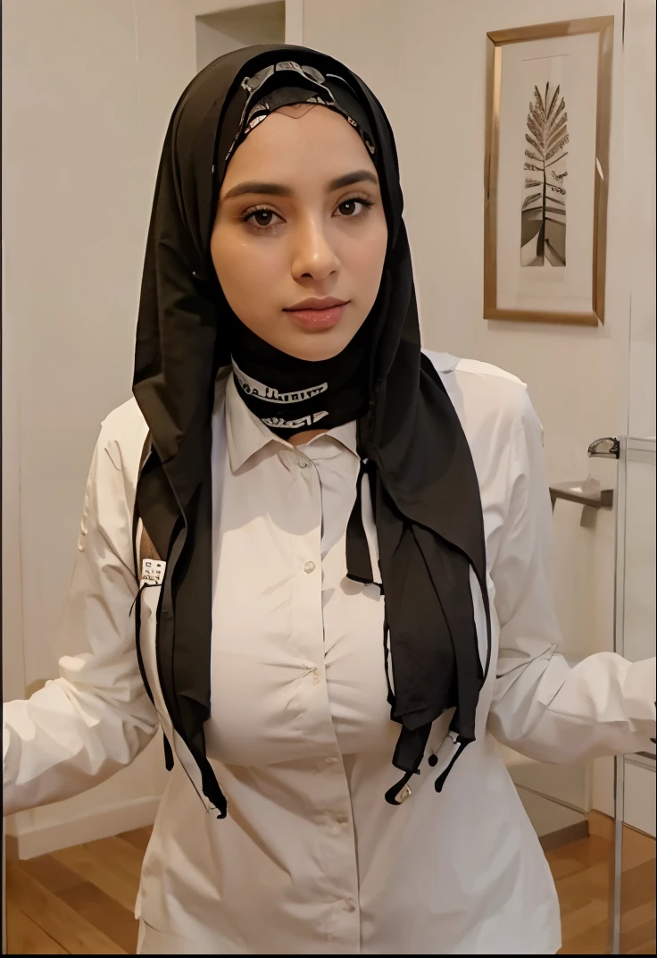 Realistic nude veil eyeglasses healthy hijab girl with topless nipple erection walking at fashion show, very sweaty wet and oily, small ite tits, small chest, small breast, muscle belly, hot and sexy, sharp nipples, a lot of breast milk come out from tits, breast milk