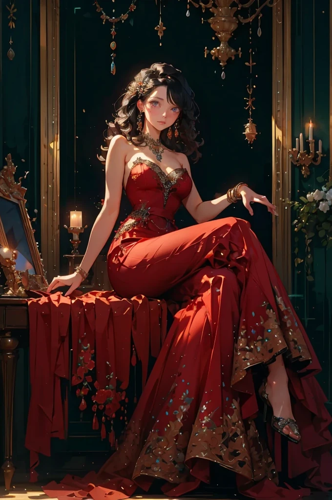 (best quality,4k,8k,highres,masterpiece:1.2),ultra-detailed,(realistic,photorealistic,photo-realistic:1.37),beautiful detailed, classic beauty, full body, long red dress, high heels, radiant elegance,elegant style,[minimalistic] background, iconic Audrey Hepburn.