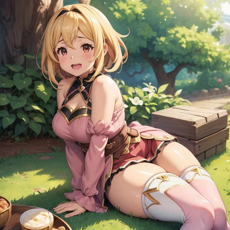 granblue fantasy,Grabble,djeeta,djeetaちゃん,mesugaki,Official Images,Official illustration,black knee high socks,pink clothes,thighs thighs thighs,djeeta,laughter,blonde,むちむちthighs thighs thighs