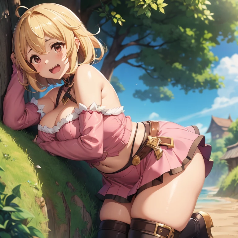 granblue fantasy,Grabble,djeeta,djeetaちゃん,mesugaki,Official Images,Official illustration,black knee high socks,pink clothes,thighs thighs thighs,djeeta,laughter,blonde,むちむちthighs thighs thighs