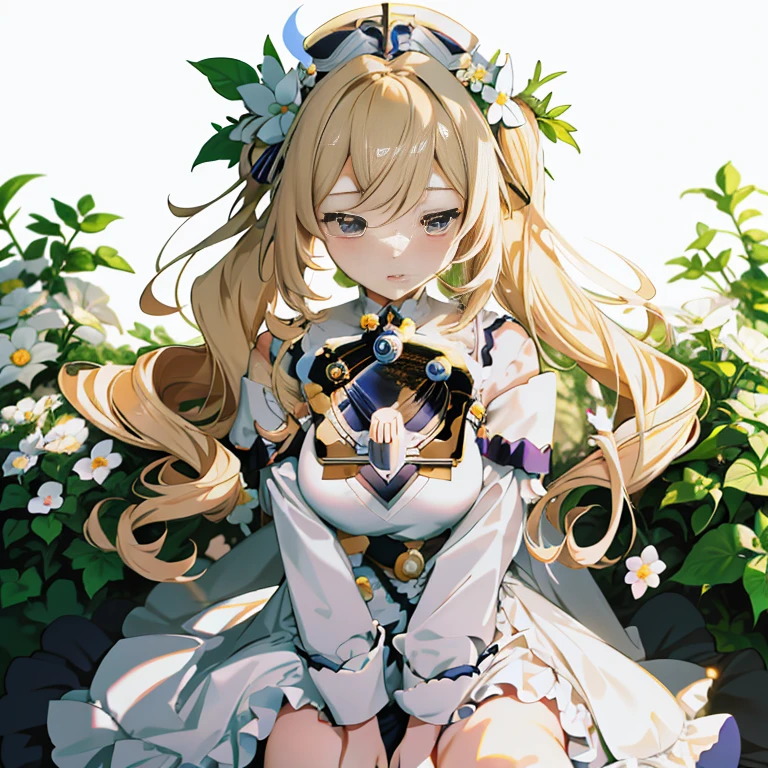 anime girl with long blonde hair and flower crown sitting in a garden, **** in dress, cute anime waifu in a nice dress, anime visual of a cute girl, violet evergarden, anime goddess, anime best girl, ****sh, official art, blonde anime girl with long hair, official artwork, blonde - haired princess, marisa kirisame, beautiful anime girl