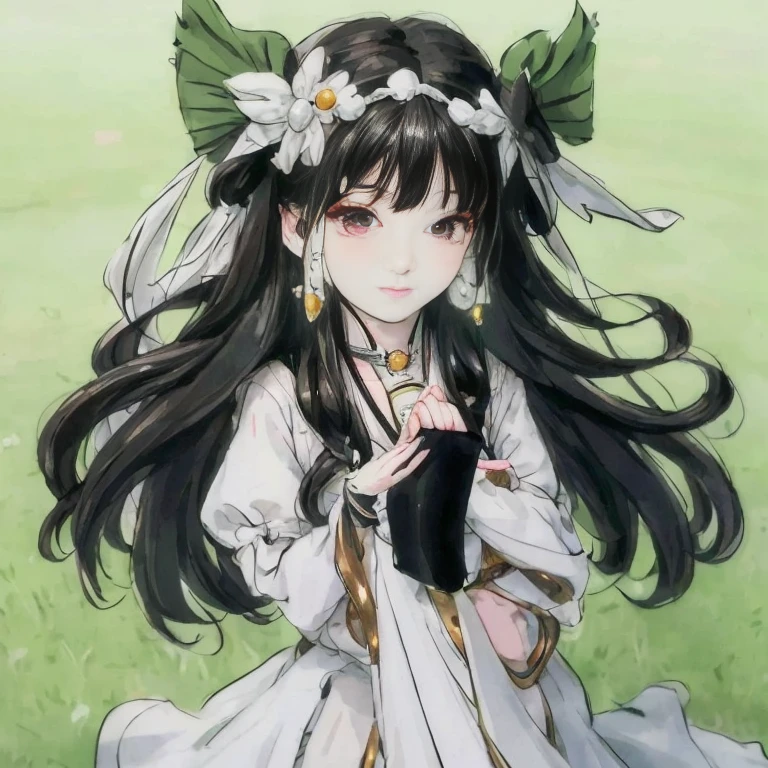 anime girl with long black hair and white dress holding fan, anime moe artstyle, cute anime waifu in a nice dress, anime visual of a cute girl, guweiz, guweiz on pixiv artstation, beautiful anime portrait, hestia, guweiz on artstation pixiv, marin kitagawa fanart, official art, palutena