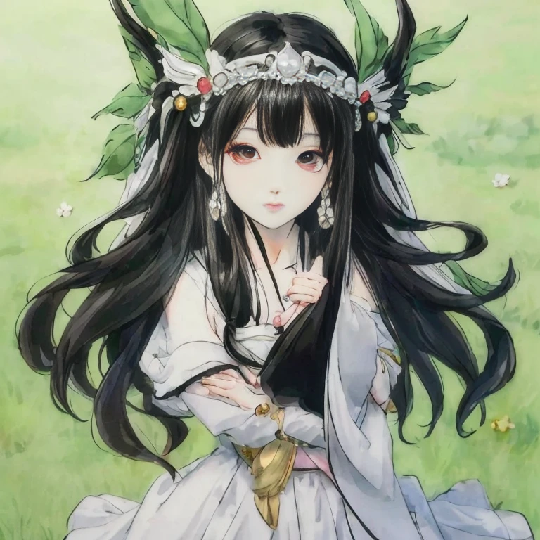 anime girl with long black hair and white dress holding fan, anime moe artstyle, cute anime waifu in a nice dress, anime visual of a cute girl, guweiz, guweiz on pixiv artstation, beautiful anime portrait, hestia, guweiz on artstation pixiv, marin kitagawa fanart, official art, palutena