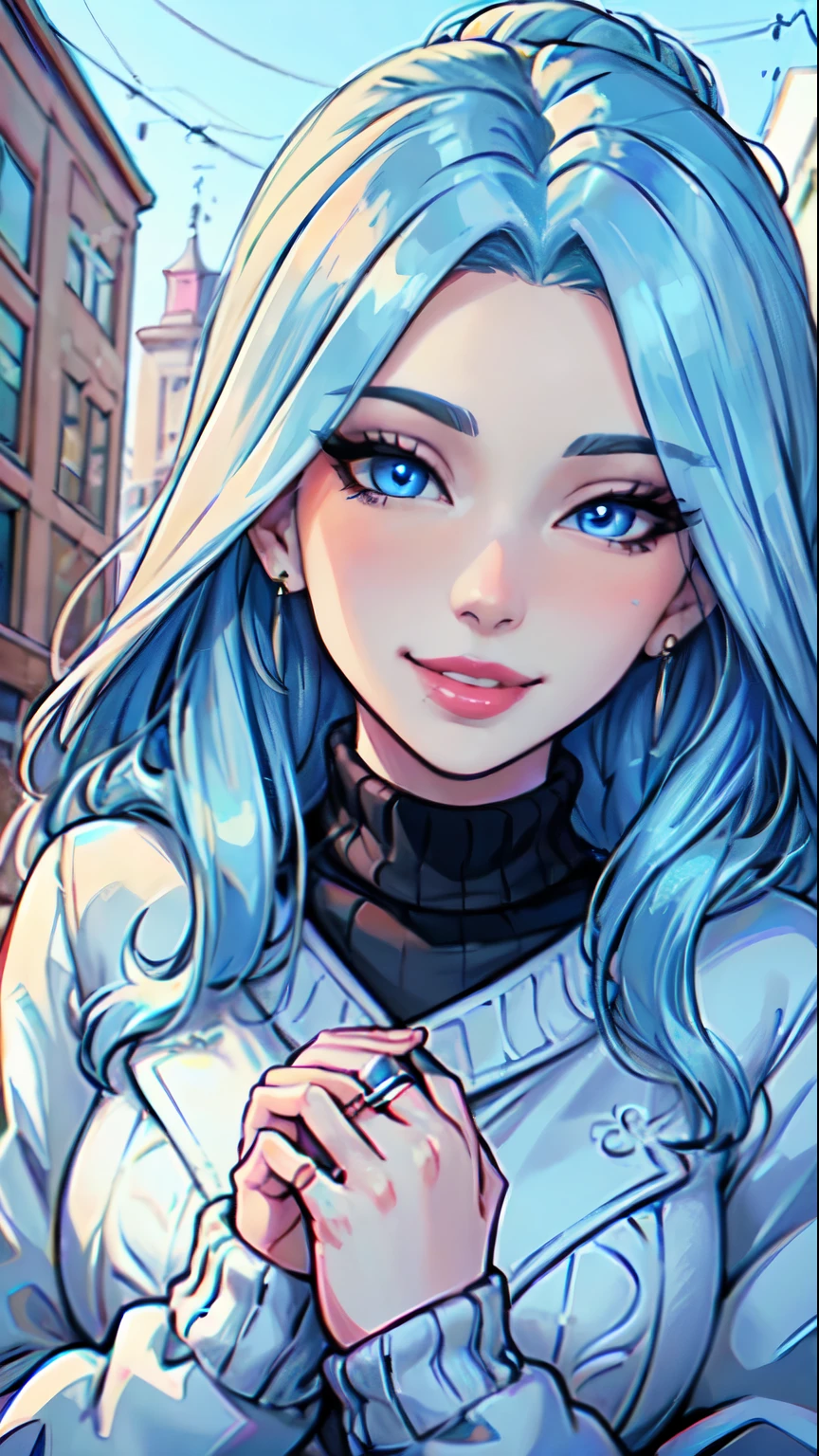 A close up of a person with blue hair and a white jacket - SeaArt AI